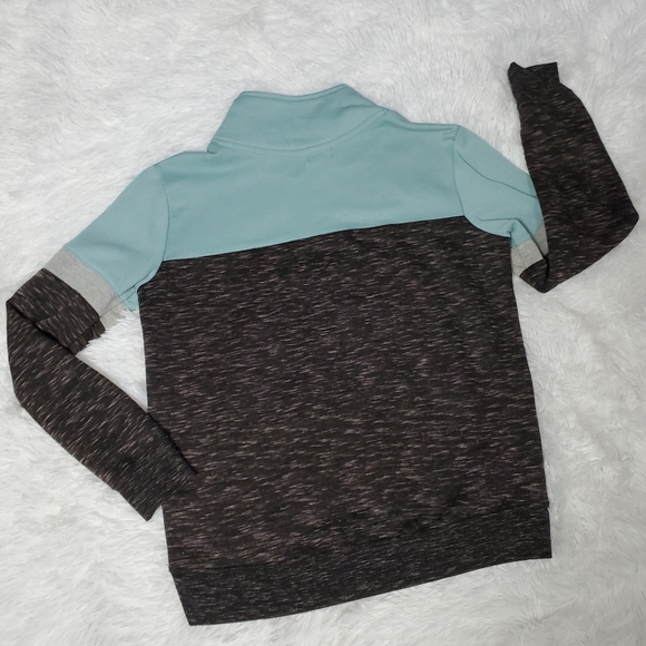 TEAL, WHITE, & BLACK & BROWN BLENDED PULLOVER "LOVE" 1/4 ZIP PULLOVER SWEATSHIRT - Picture 10 of 15